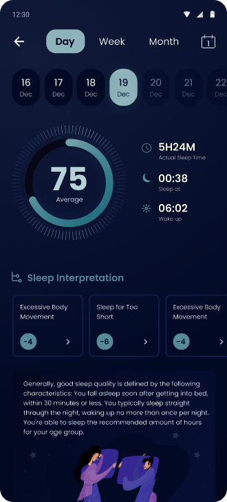 SensAI app — Sleep trends screen